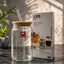 540ml Clear Glass Coffee Mug with Bamboo Lid & Straw