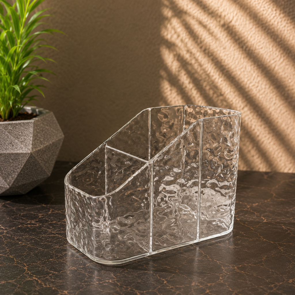 Textured Acrylic Desk Organizer – Remote & Cosmetic Storage Holder