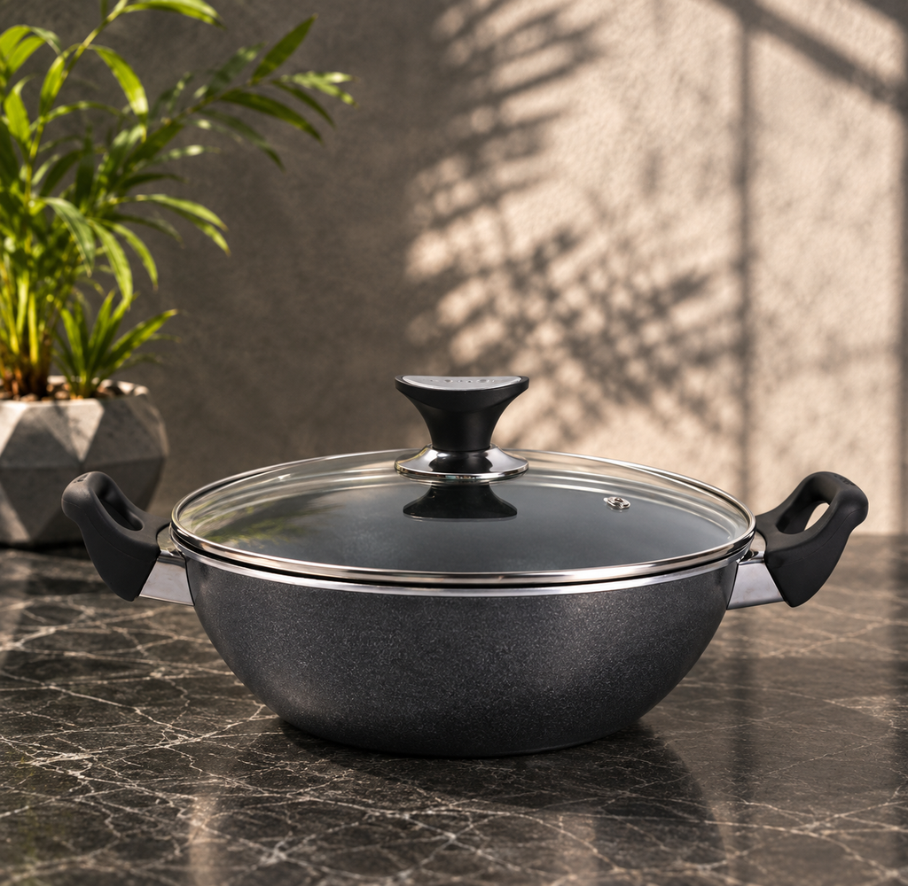 Sonex Non-Stick Cooking Wok Karahi with Glass Lid