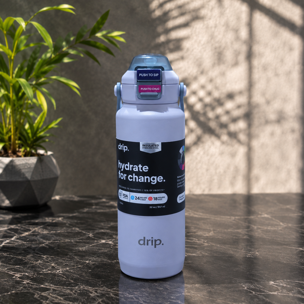 Drip Insulated Water Bottle 32oz with Dual Sip & Chug Lid