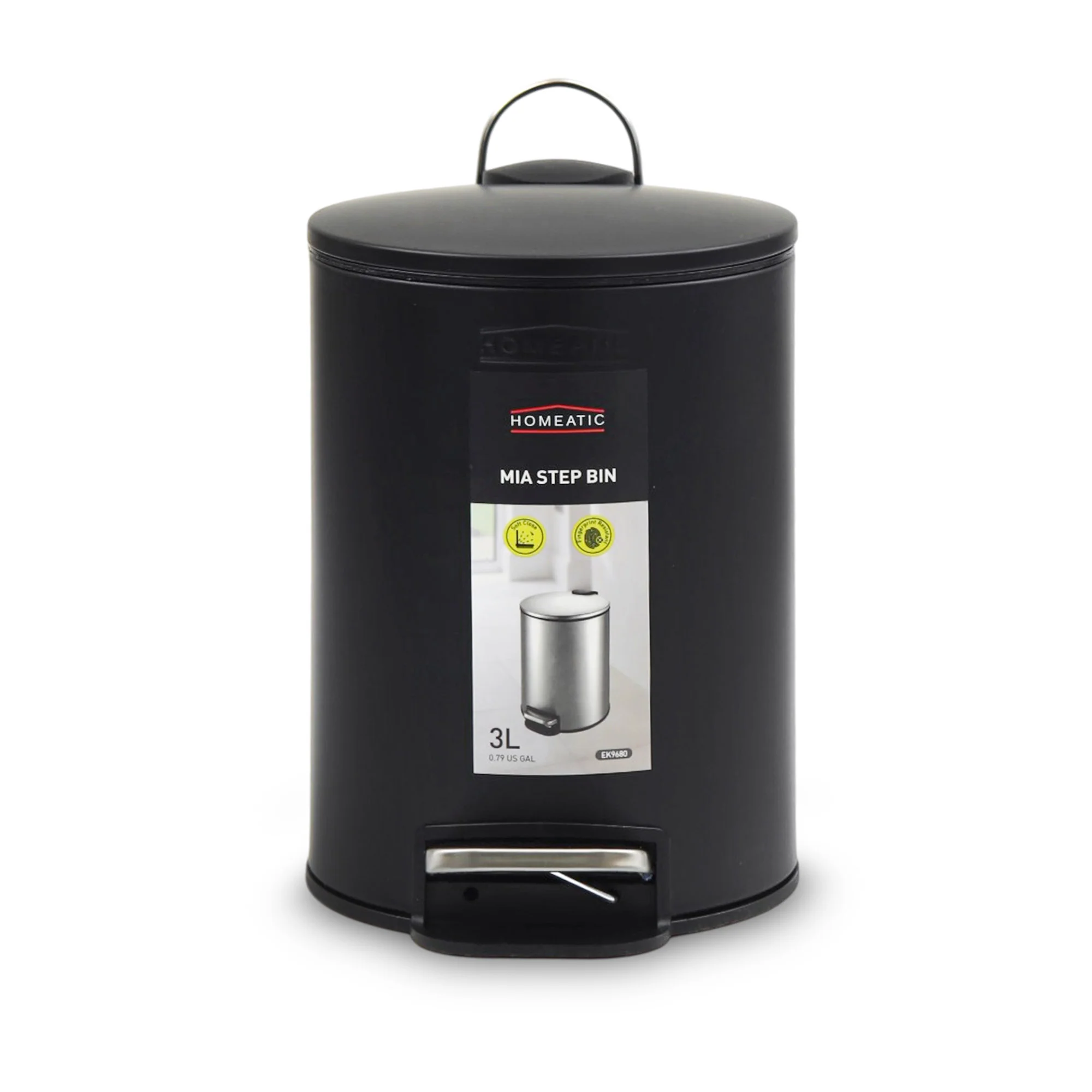 Homeatic Black Stainless Steel Step Bin — 3 & 5 Litre