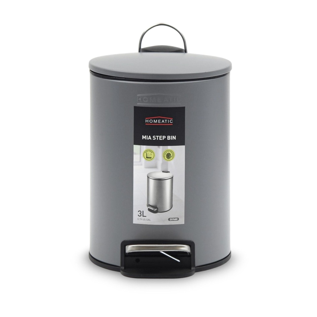 Homeatic Grey Stainless Steel Step Bin — 3 & 5 Litre